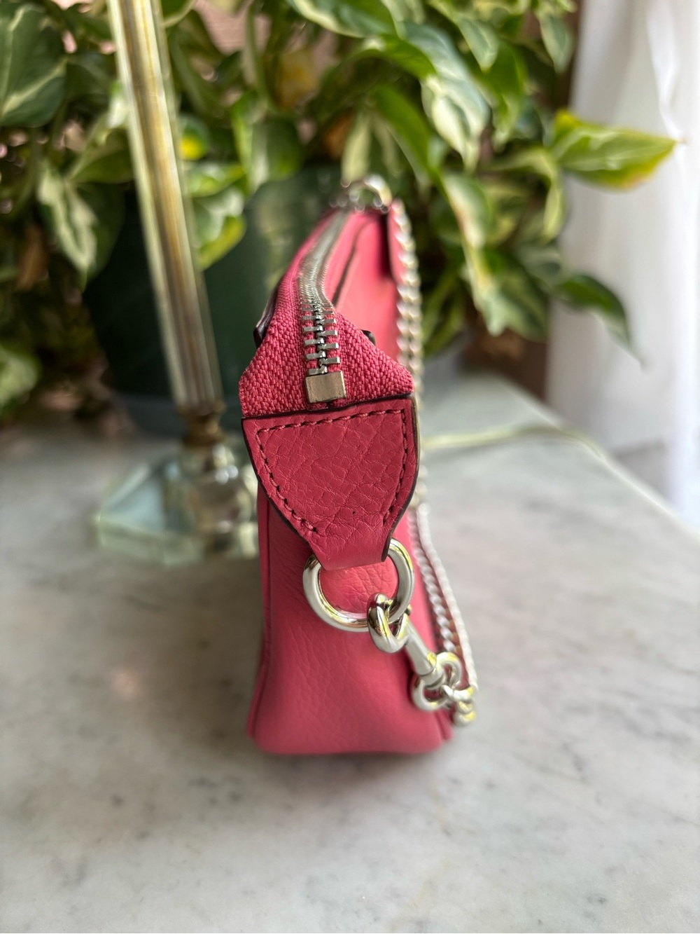 Coach Pink Pebble Leather Wristlet with Chain Strap - Picture 6 of 9